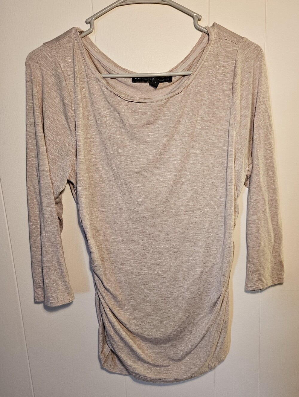 White House Black Market Light Beige Long Sleeve Boatneck Top